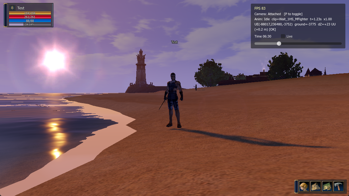My character, the real fighter model, on the beach in the morning