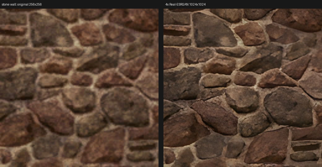 Stone wall, original vs 4x upscale