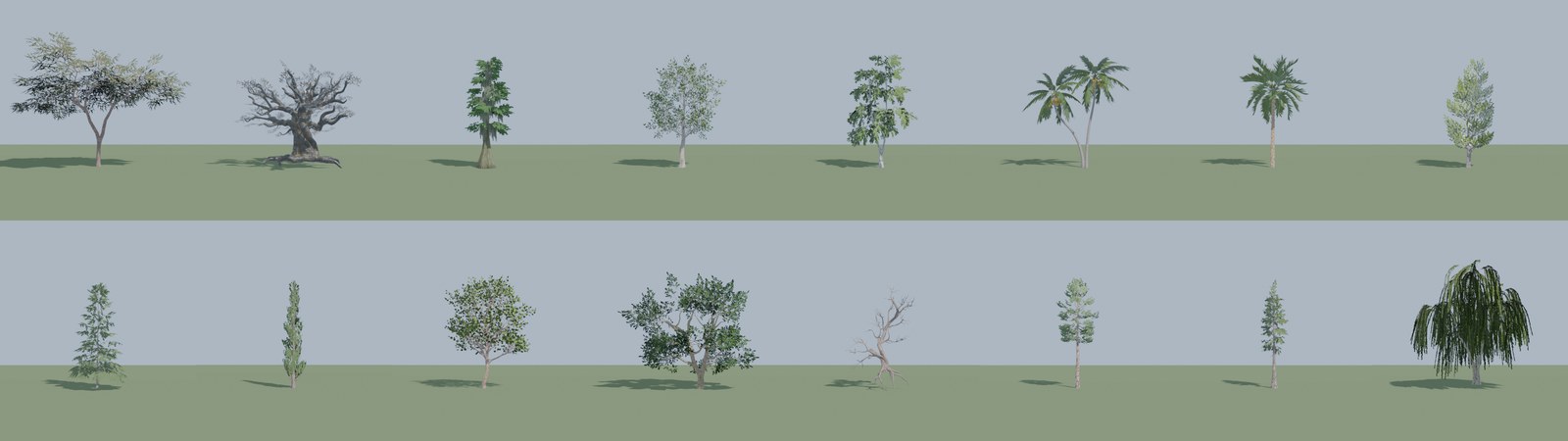 The first batch of models in Blender, before export