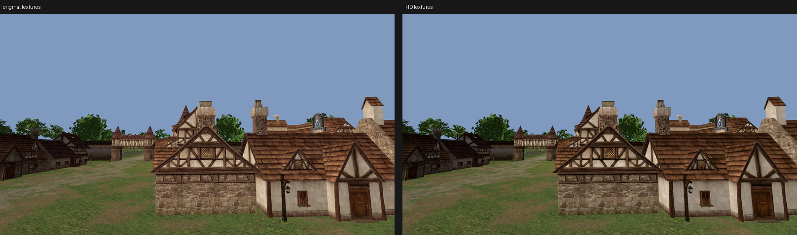 Talking Island village, original vs HD textures
